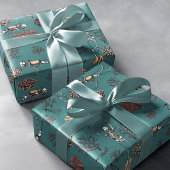 Goth Teal Skelet Duiker en Koraal Cadeaupapier