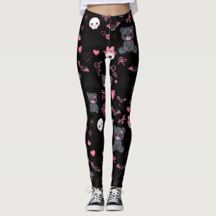Goth Teddybeer Broek Pink Vleermuizen Schedels Leggings