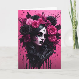 Goth-vrouw roze en zwart Valentijn Kaart