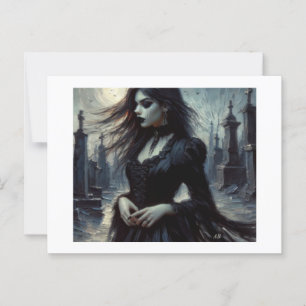 Goth-vrouw tussen de graven,  briefkaart