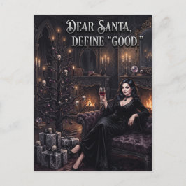 Goth-vrouw voor een griezelige kerstboom briefkaart