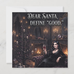 Goth-vrouw voor een griezelige kerstboom feestdagenkaart