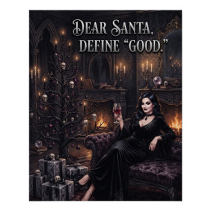Goth-vrouw voor een griezelige kerstboom perfect poster
