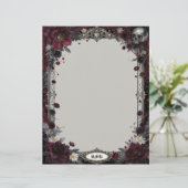 Goth with Red & White Flowers & Skull Stationery Briefhoofd (Staand voorkant)