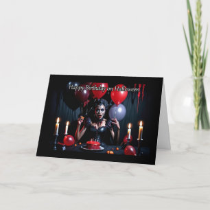 Goth zombie met cake - verjaardag op Halloween Feestdagen Kaart