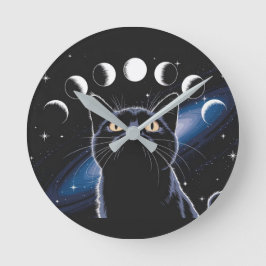 Goth Zwarte Kat, Goth Cadeau, Heksenuur Zwarte Kat Ronde Klok