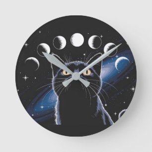Goth Zwarte Kat, Goth Cadeau, Heksenuur Zwarte Kat Ronde Klok