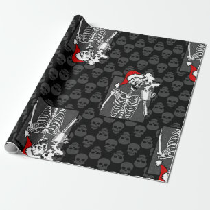 goth zwarte kerst schedel koffie skelet rood cadeaupapier