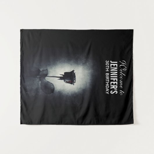 Goth Zwarte Roos Druipend Bloed Macabere Verjaarda Wandkleed (Voorkant (horizontaal))