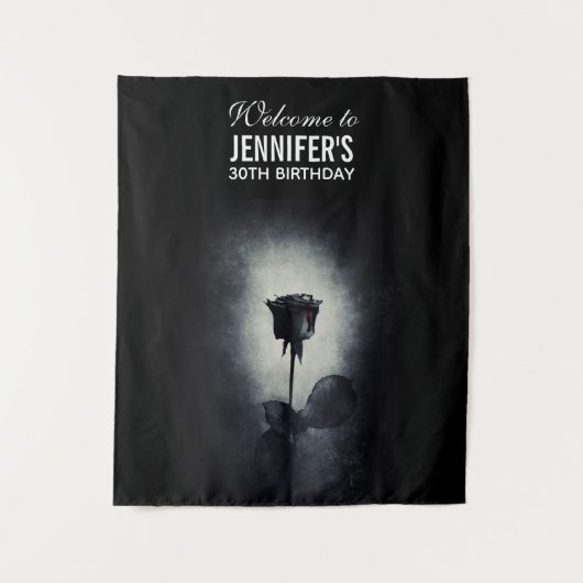 Goth Zwarte Roos Druipend Bloed Macabere Verjaarda Wandkleed (Voorkant)