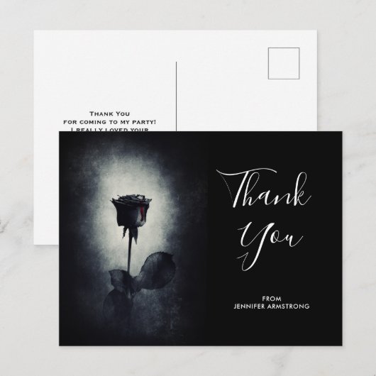 Goth Zwarte Roos Druppelend Bloed Macabere Dank Je Briefkaart (Voorkant / Achterkant)
