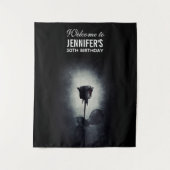 Goth Zwarte Roos Druppelend Bloed Macabere Verjaar Wandkleed (Voorkant)