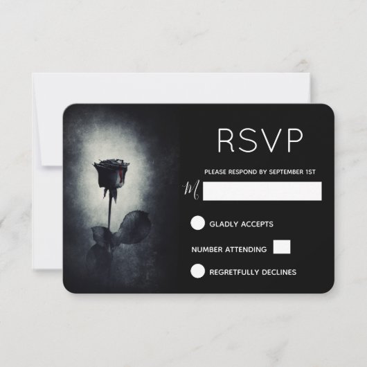 Goth Zwarte Roos Druppelend Bloed Macabre RSVP Kaartje (Voorkant)