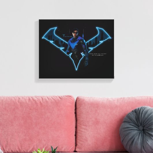 Gotham Ridders Nightwing in Logo Canvas Afdruk (Insitu (Woonkamer))