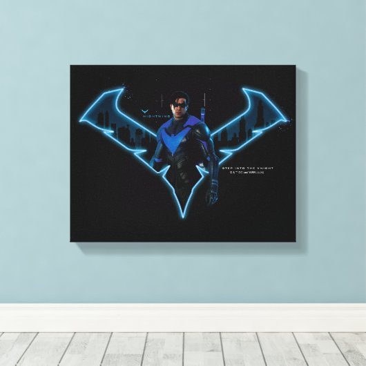 Gotham Ridders Nightwing in Logo Canvas Afdruk (Insitu (Houten vloer))