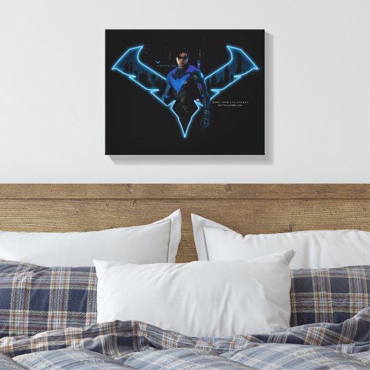 Gotham Ridders Nightwing in Logo Canvas Afdruk (Insitu (Slaapkamer))