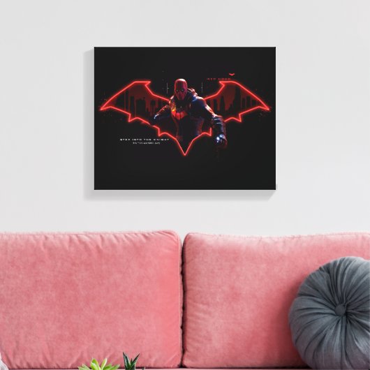 Gotham Ridders Red Hood in Logo Canvas Afdruk (Insitu (Woonkamer))