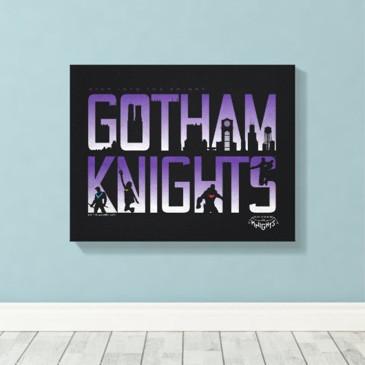 Gotham Ridders Silhouetten in Titel Canvas Afdruk (Insitu (Houten vloer))
