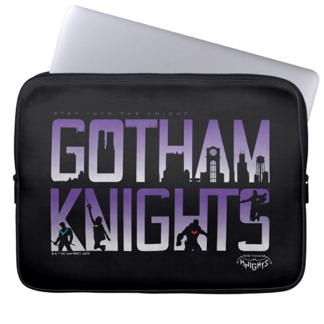 Gotham Ridders Silhouetten in Titel Laptop Sleeve (Voorkant)