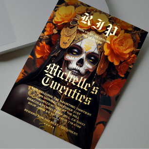 Gothic 30e verjaardag Zwart Oranje Roos Vrouwelijk Folie Uitnodiging