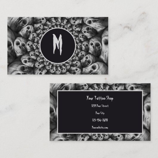 Gothic Abstract Skulls Black and White Monogram Visitekaartje (Voorkant / Achterkant)