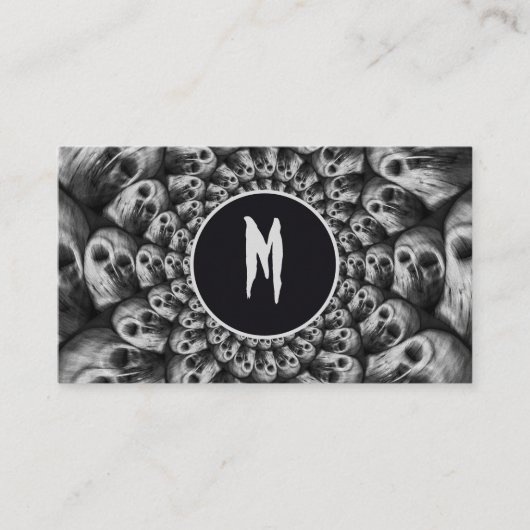 Gothic Abstract Skulls Black and White Monogram Visitekaartje (Voorkant)