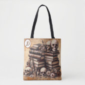 Gothic Academia Library of Skulls Monogram Tote Bag (Voorkant)