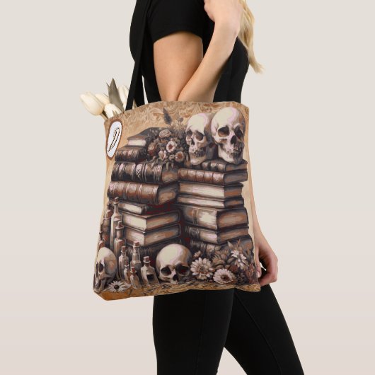 Gothic Academia Library of Skulls Monogram Tote Bag (Dichtbij)