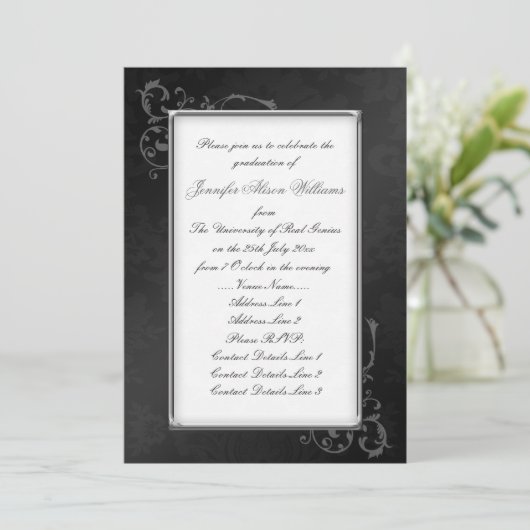 Gothic Afstuderen Invitation in Black & White Kaart (Staand voorkant)