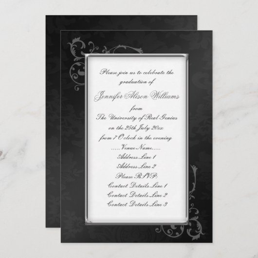 Gothic Afstuderen Invitation in Black & White Kaart (Voorkant / Achterkant)