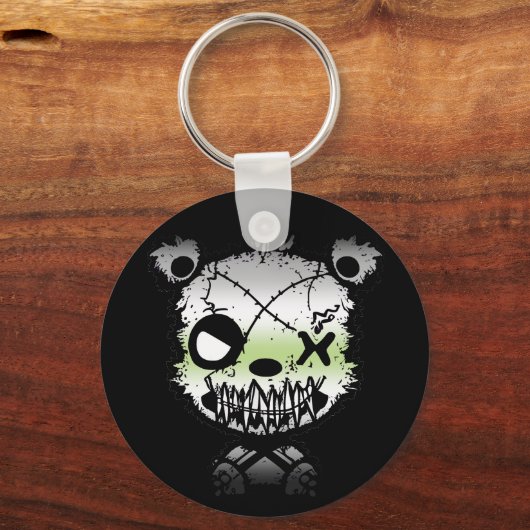 Gothic Agender Pride Vlaggekleurd Beer Sleutelhanger (Achterkant)