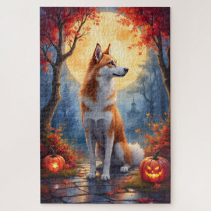 Gothic Akita Maanlicht Halloween Olie Schilderij Legpuzzel