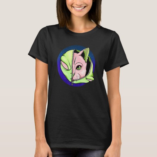Gothic Alien Cat Shapeshifter Vaporwave T-shirt (Voorkant)