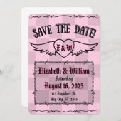 Gothic Alternatief Geruit Tattoo Hart Save The Date (Voorkant / Achterkant)