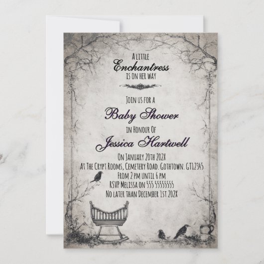 Gothic Alternative Girl Baby Shower Invitation Kaart (Voorkant)