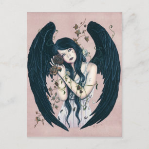 Gothic Angel Decay met Flowers Pink Briefkaart