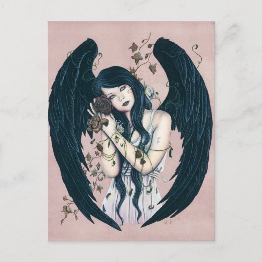 Gothic Angel Decay met Flowers Pink Briefkaart (Voorkant)