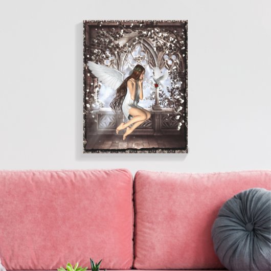 Gothic Angel en haar dove dove doek Canvas Afdruk (Insitu (Woonkamer))