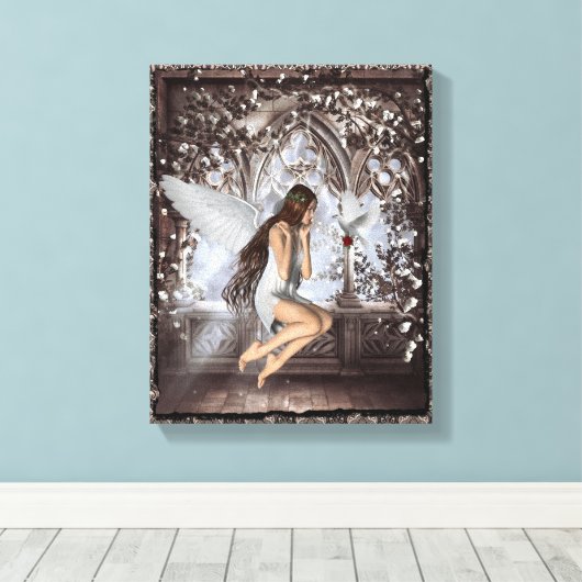 Gothic Angel en haar dove dove doek Canvas Afdruk (Insitu (Houten vloer))