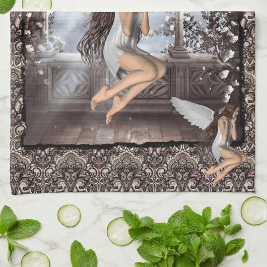 Gothic Angel en haar hond Theedoek (Gevouwen)