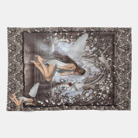 Gothic Angel en haar hond Theedoek (Horizontaal)