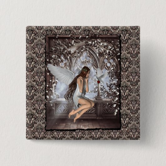 Gothic Angel en haar hond Vierkante Button 5,1 Cm (Voorkant)