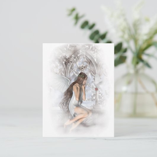 Gothic Angel en her Dove Vignette Briefkaart (Staand voorkant)