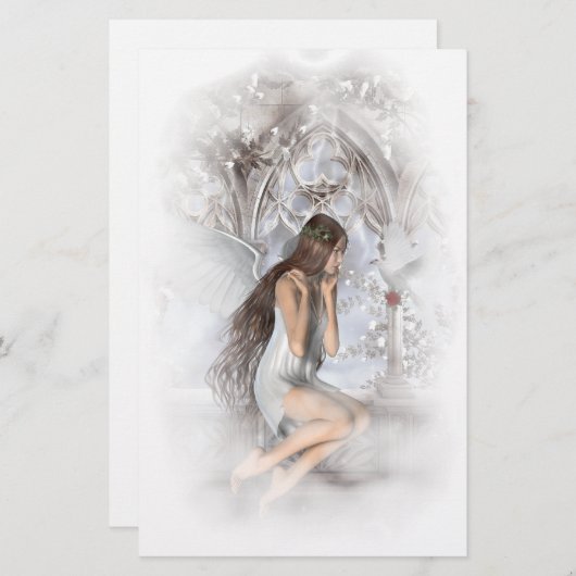 Gothic Angel en her Dove Vignette Briefpapier (Voorkant / Achterkant)