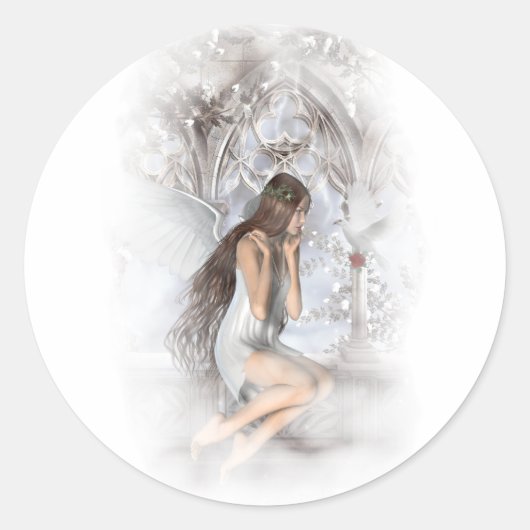 Gothic Angel en her Dove Vignette Ronde Sticker (Voorkant)