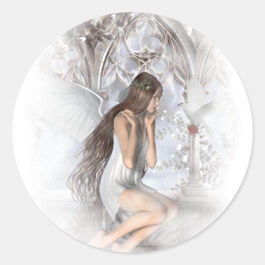 Gothic Angel en her Dove Vignette Ronde Sticker (Voorkant)