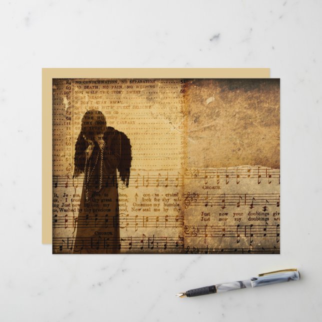 Gothic Angel  Sepia Sheet Music Texture (Voorkant / Achterkant in situ)