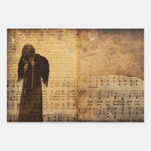 Gothic Angel  Sepia Sheet Music Texture Inpakpapier Vel (Voorkant 3)