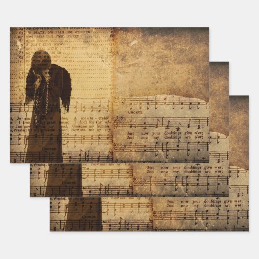 Gothic Angel  Sepia Sheet Music Texture Inpakpapier Vel (Set)