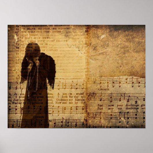 Gothic Angel  Sepia Sheet Music Texture Poster (Voorkant)